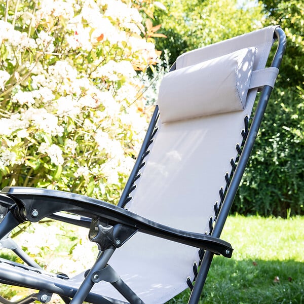 OVIALA - Fauteuil relax de jardin en acier et textilène inclinable taupe - Monaco - large