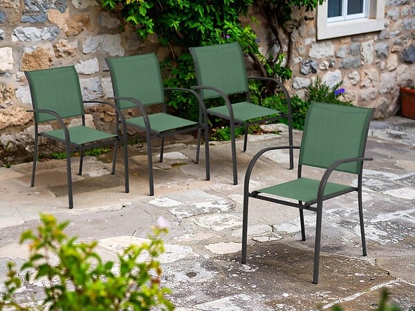 HESPERIDE - Lot de 4 fauteuils de jardin en texaline Piazza Olive / Graphite - Hespéride - large