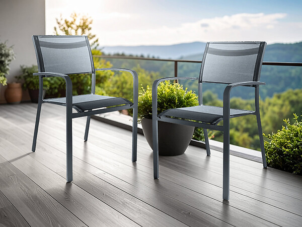 JARDILINE - Lot de 2 Fauteuils de jardin empilables en aluminium et textilène Milos Anthracite - Jardiline - large