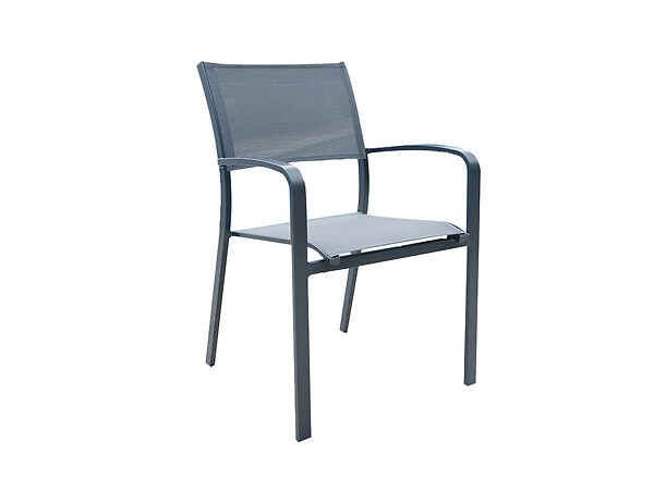 JARDILINE - Lot de 2 Fauteuils de jardin empilables en aluminium et textilène Milos Anthracite - Jardiline - large