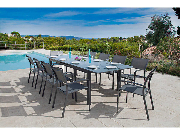 JARDILINE - Lot de 2 Fauteuils de jardin empilables en aluminium et textilène Milos Anthracite - Jardiline - large