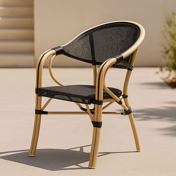 OVIALA - Chaise de terrasse empilable bistrot parisien noire - Beaubourg - large