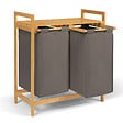 ID MARKET - Panier à linge 2 bacs bambou BEA tissu gris foncé - vignette