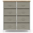ID MARKET - Commode 8 tiroirs en tissu ALTA 80 cm gris clair et plateau effet bois design industriel - vignette
