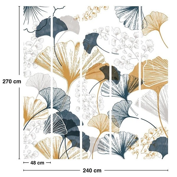 99DECO - Papier peint panoramique - Gingko - Multicolore - intissé : 150g/m² - 5 lés : 240x270cm - large