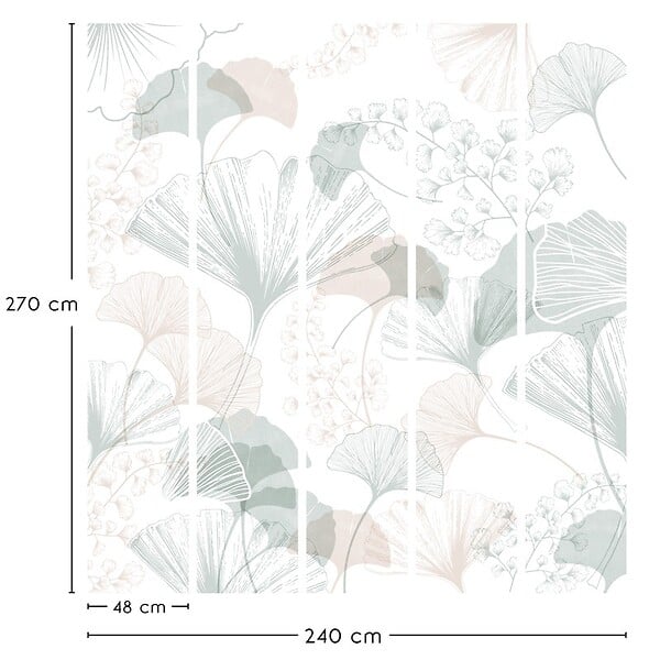 99DECO - Papier peint panoramique - Gingko - Multicolore - intissé : 150g/m² - 5 lés : 240x270cm - large