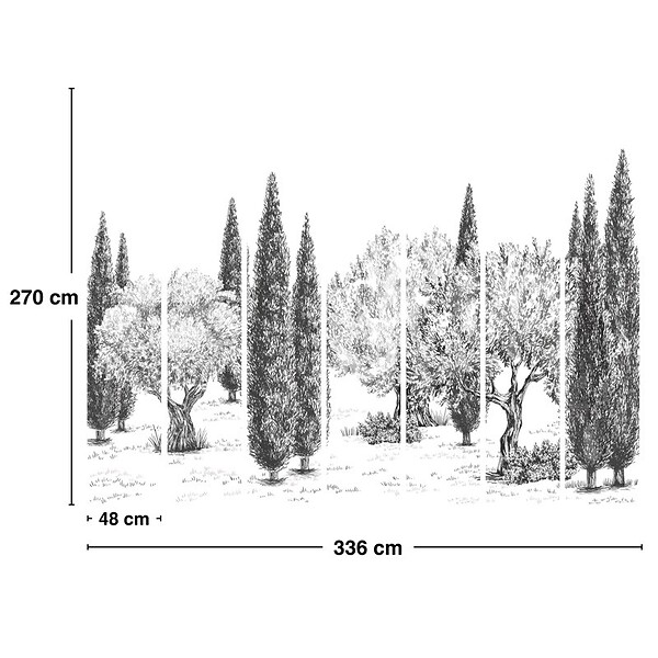99DECO - Papier peint panoramique - Tivoli - Noir et blanc - intissé : 150g/m² - 7 lés : 336x270cm - large
