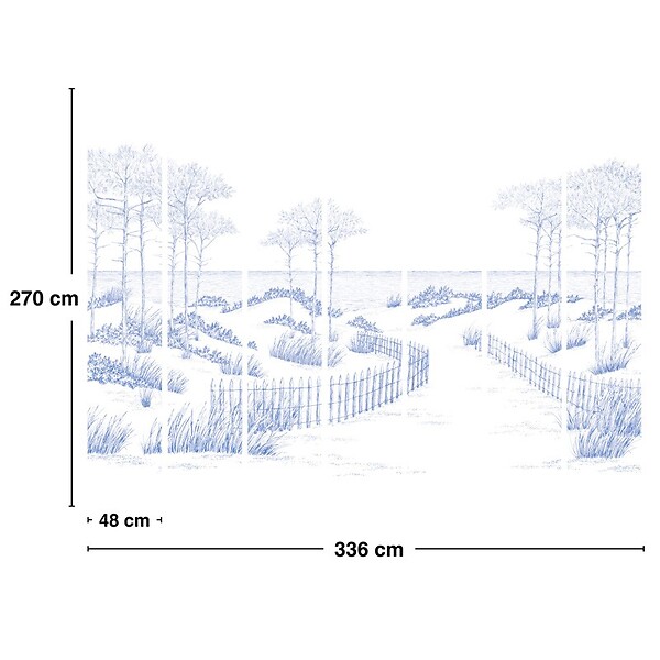99DECO - Papier peint panoramique - Les Landes - Bleu - intissé : 150g/m² - 7 lés : 336x270cm - large