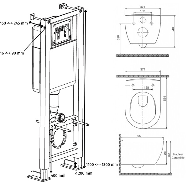 SIAMP - Pack WC Suspendu Bâti-support Universel Siamp avec Cuvette Sans Bride Ceres - large