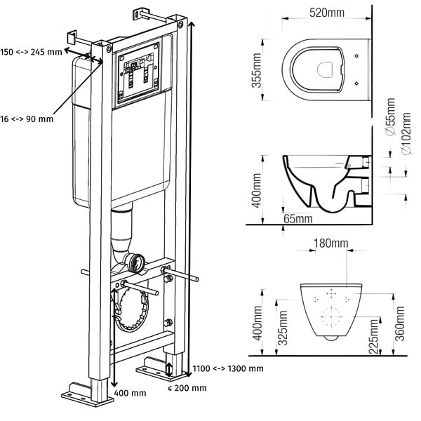 SIAMP - Pack WC Suspendu Bâti-support Universel Siamp avec Cuvette Sans Bride Samara - large
