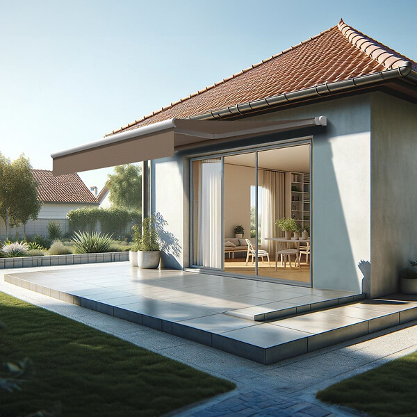 INTERSUN - Store banne loggia AMARITE 2,50x1,50 M (Manuelle - Blanc satiné RAL9010 - Taupe 250g/m²) - large