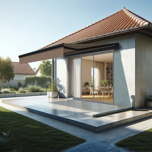 INTERSUN - Store banne loggia AMARITE 2,50x1,50 M (Motorisé à Interrupteur - Gris anthracite structuré RAL7016ST - Taupe 250g/m²) - large