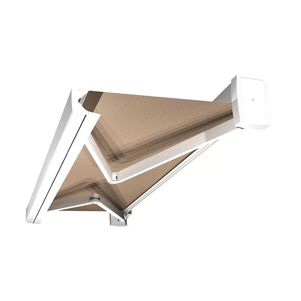 INTERSUN - Store banne coffre intégral SOA 4,00x3,00 M (Motorisé Secours à Télécommande + LED - Blanc satiné RAL9010 - Taupe 250g/m²) - large