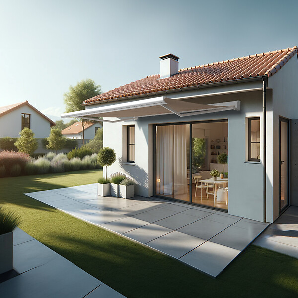 INTERSUN - Store banne coffre intégral CELESTE 3,00x2,50 M (Motorisé Secours à Télécommande + LED - Blanc satiné RAL9010 - Taupe 250g/m²) - large