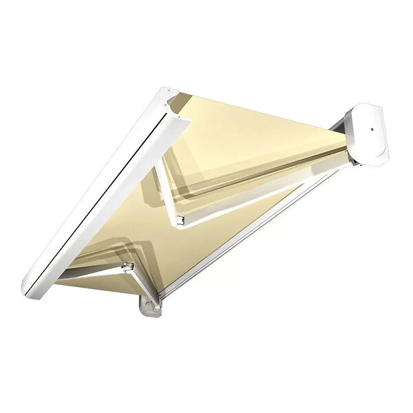 INTERSUN - Store banne coffre intégral CELESTE 3,00x2,00 M (Motorisé Secours à Télécommande + LED - Blanc satiné RAL9010 - Écru 250g/m²) - large