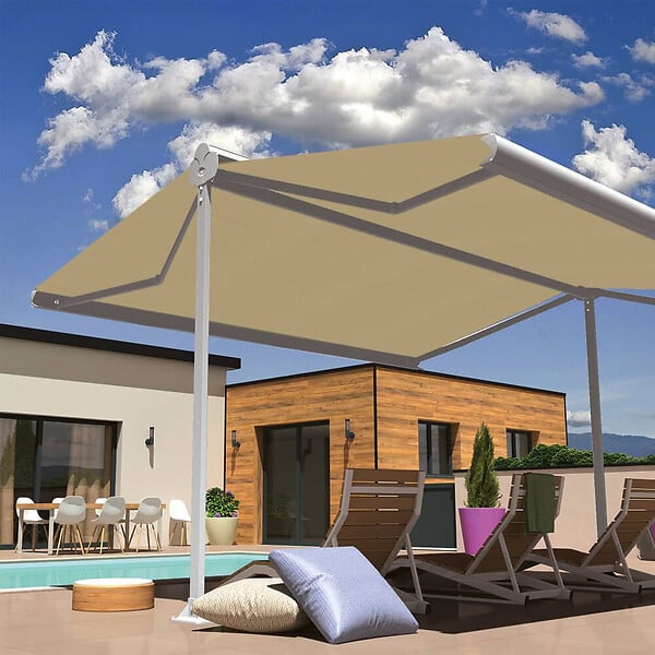 INTERSUN - Store banne double pente ENARGITE 4,00x2x2,00 M (Manuelle - Blanc satiné RAL9010 - Écru 250g/m²) - large