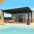 INTERSUN - Pergola bioclimatique SPINELLE 4,50x4,987 M Double vérin à Télécommande (Double vérin à Télécommande - Mixte : Armature Gris anthracite structuré RAL7016ST / Lames Blanc satiné RAL9010) - vignette