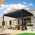 INTERSUN - Pergola bioclimatique LOLITE 3,50x3,563 M Vérin à Télécommande (Verin à Télécommande + LED - Gris anthracite structuré RAL7016ST) - vignette