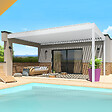 INTERSUN - Pergola bioclimatique SPINELLE 4,50x3,937 M Double vérin à Télécommande (Double vérin à Télécommande + LED - Blanc satiné RAL9010) - vignette