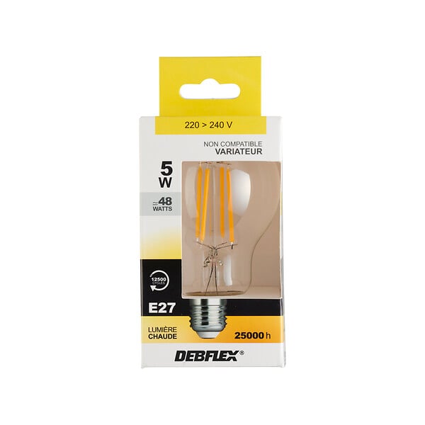 DEBFLEX - AMPOULE A60 FILAMENT VERRE TRANSPARENT E27 5W 2700K 600LM - large