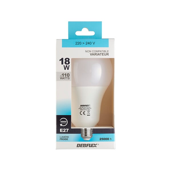 DEBFLEX - AMPOULE A70 SMD VERRE BLANC E27 18W 6500K 1620LM - large