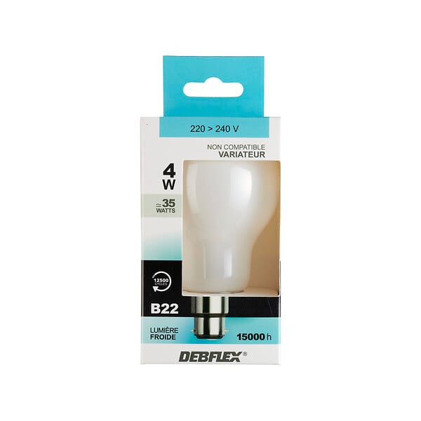 DEBFLEX - AMPOULE A60 FILAMENT VERRE BLANC B22 4W 6500K 470LM - large