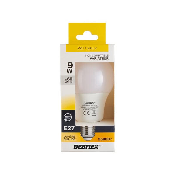 DEBFLEX - AMPOULE A60 SMD VERRE BLANC E27 9W 2700K 810LM - large