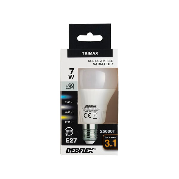 DEBFLEX - AMPOULE A60 SMD VERRE BLANC E27 7W TRIMAX 630LM - large