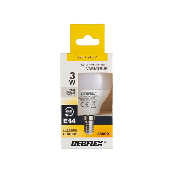 DEBFLEX - AMPOULE G45 SMD VERRE BLANC E14 3W 2700K 240LM - large