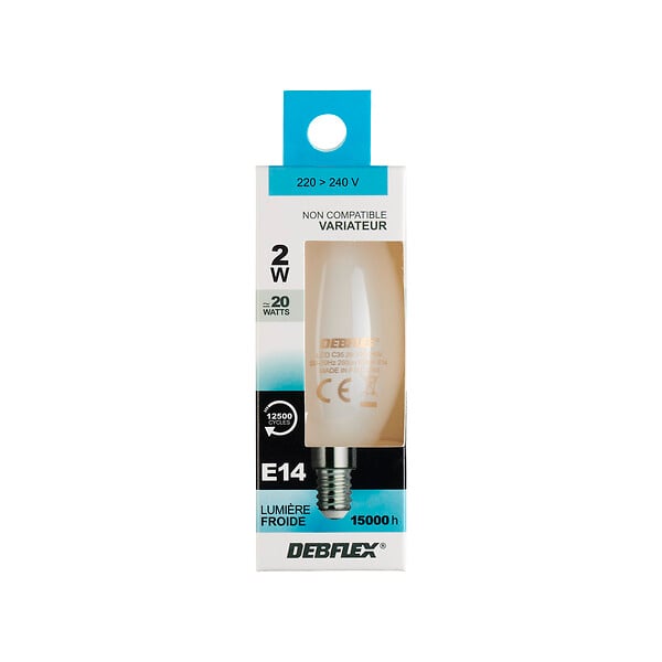 DEBFLEX - AMPOULE C35 FILAMENT VERRE BLANC E14 2W 6500K 250LM - large