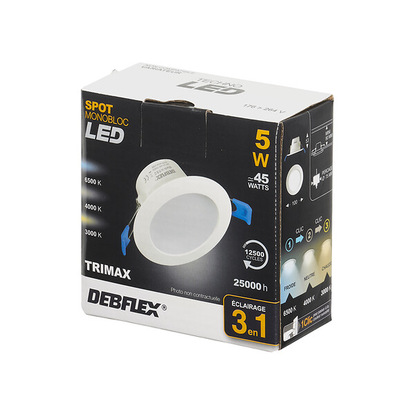 DEBFLEX - DOWNLIGHT Ø75MM SMD VERRE BLANC  5W TRIMAX 400LM - large