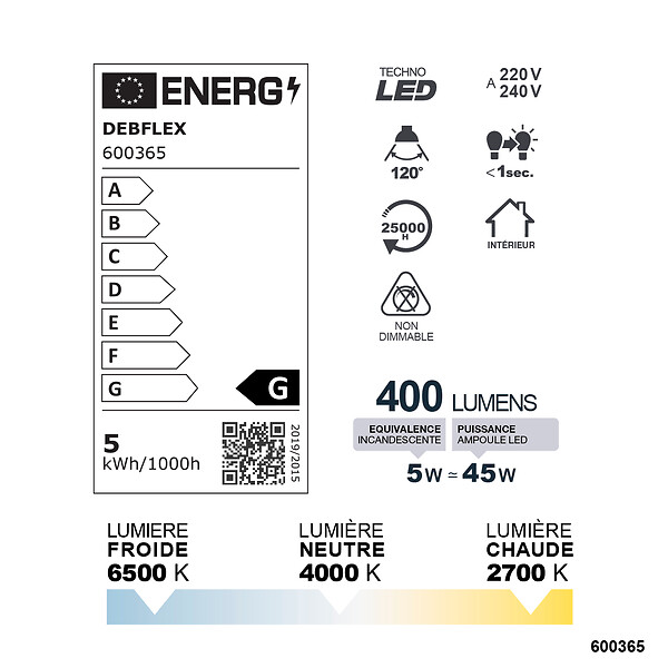 DEBFLEX - DOWNLIGHT Ø75MM SMD VERRE BLANC  5W TRIMAX 400LM - large