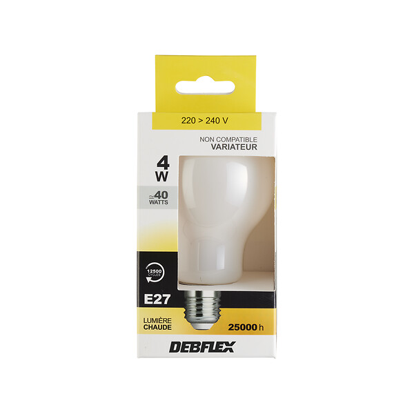 DEBFLEX - AMPOULE A60 FILAMENT VERRE BLANC E27 4W 2700K 470LM - large