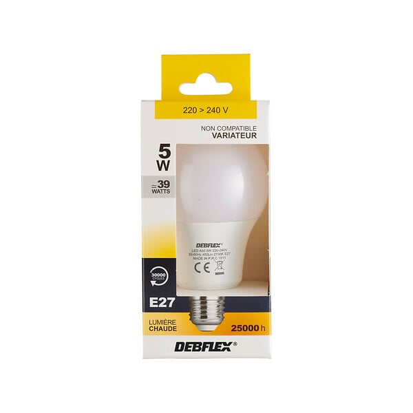 DEBFLEX - AMPOULE A60 SMD VERRE BLANC E27 5W 2700K 450LM - large