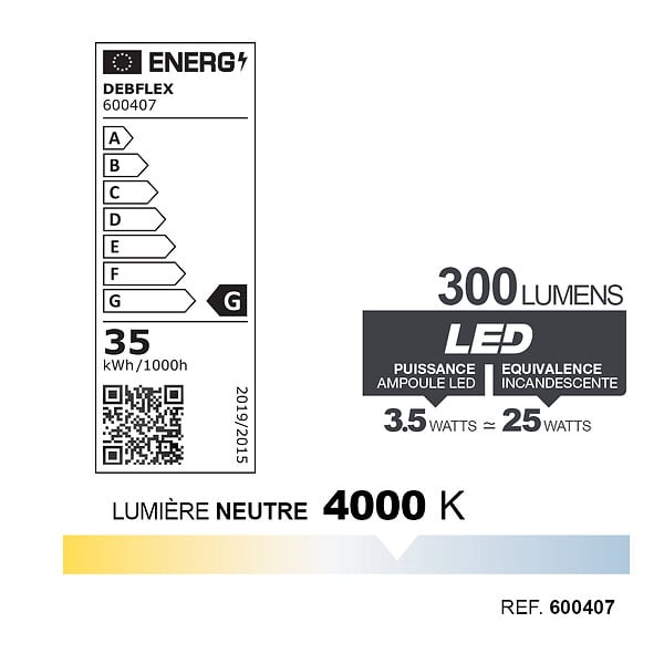 DEBFLEX - AMPOULE C37 SMD VERRE TRANSPARENT E14 3,5W 4000K 300LM - large