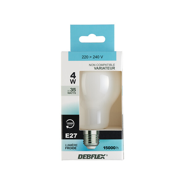 DEBFLEX - AMPOULE A60 FILAMENT VERRE BLANC E27 4W 6500K 470LM - large