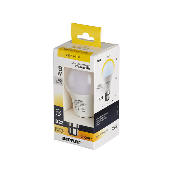 DEBFLEX - AMPOULE A60 SMD VERRE BLANC B22 9W 2700K 810LM - large