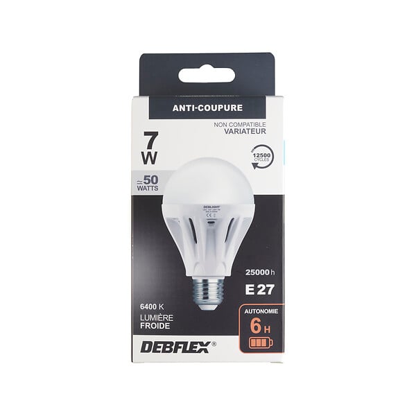 DEBFLEX - AMPOULE A80 ANTI COUPURE VERRE BLANC E27 7W 6400K 300LM - large