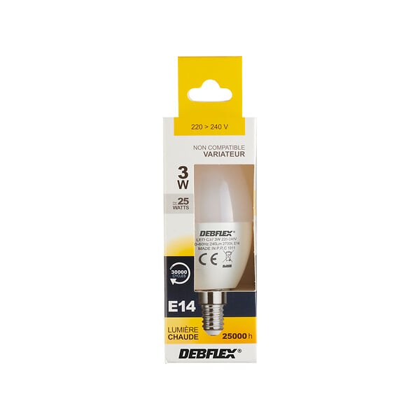 DEBFLEX - AMPOULE C37 SMD VERRE BLANC E14 3W 2700K 240LM - large