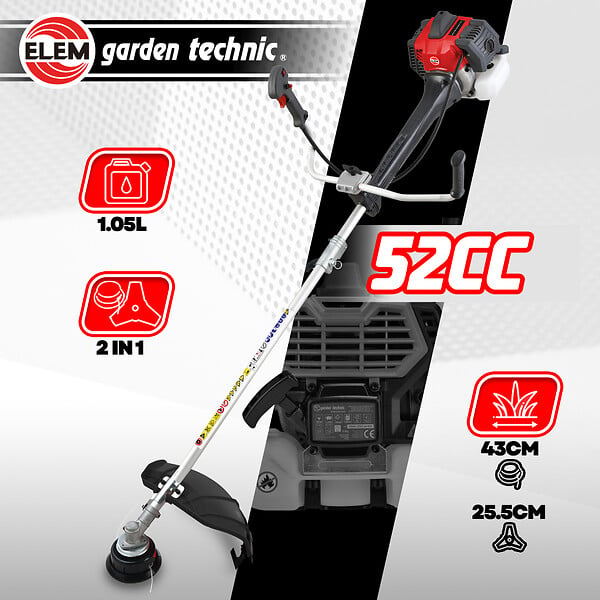 ELEM GARDEN TECHNIC - Débroussailleuse thermique 52CC - Lame + bobine - large