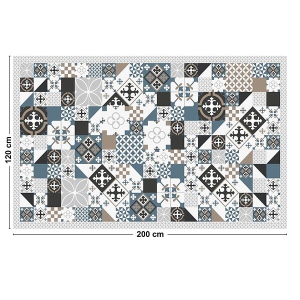 99DECO - Tapis antidérapant - Ciment Style Dulce - vinyle - int./ext. - Bleu - 120x200cm - large