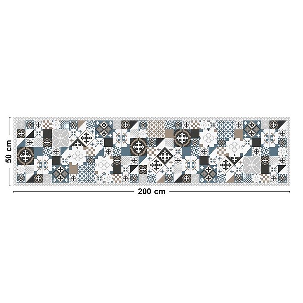 99DECO - Tapis antidérapant - Ciment Style Dulce - vinyle - int./ext. - Bleu - 50x200cm - large
