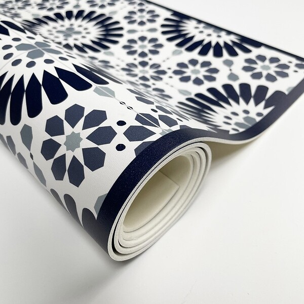 99DECO - Tapis antidérapant - Marsiho - vinyle - int./ext. - Bleu - 120x200cm - large