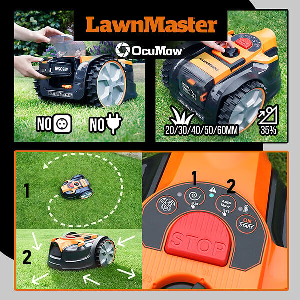LAWNMASTER - Robot tondeuse autonome 24V - 8Ah sans fil périmétrique - Le robot le plus simple du marché - large