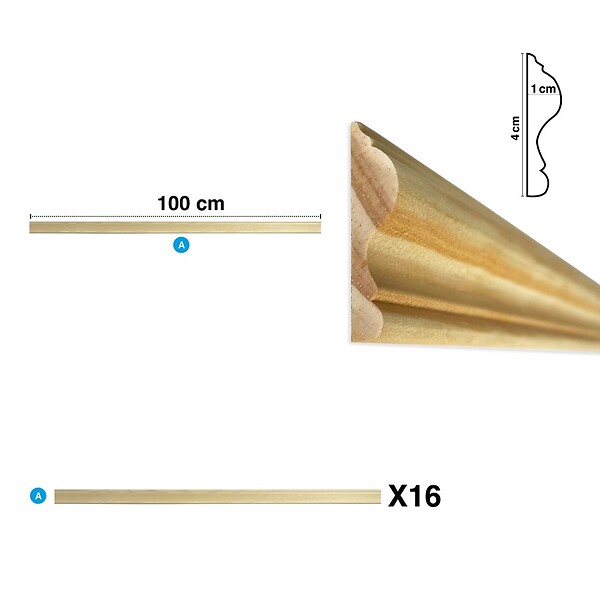 99DECO - Kit de 1 moulures murales en bois Pin des Landes - Prêt à coller et peindre - Juliette - 4 mètres - large