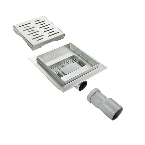 SANIVERRE - FIZEO Caniveau de douche carré motif strié 20 x 20 cm siphon anti-odeurs, drainage 36l/min, hauteur réglable - large