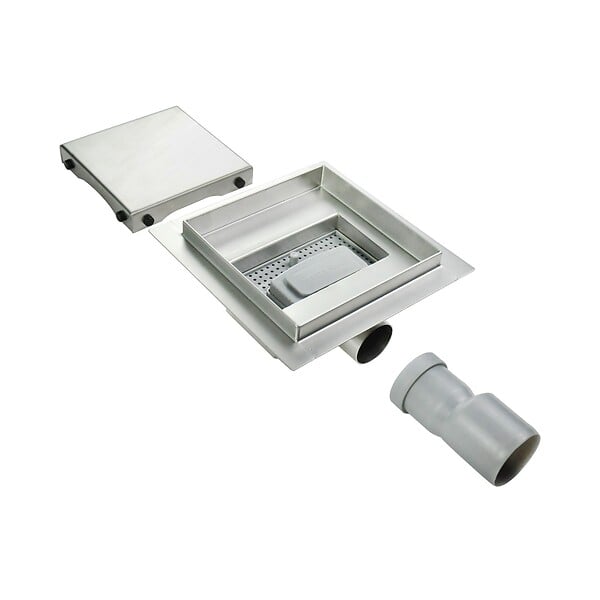SANIVERRE - CARA Caniveau de douche carré inox 15 x 15 cm avec siphon anti-odeurs, drainage 36l/min, hauteur réglable - large