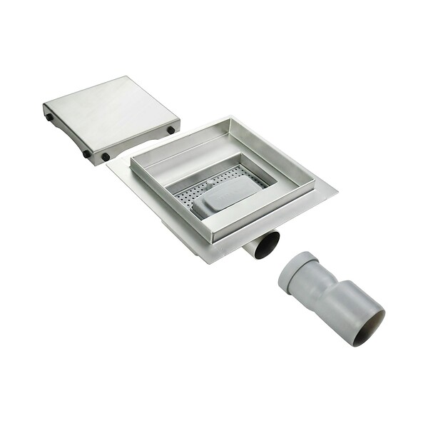 SANIVERRE - CARA Caniveau de douche carré inox 25 x 25 cm avec siphon anti-odeurs, drainage 36l/min, hauteur réglable - large