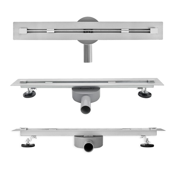 SANIVERRE - DEKI Caniveau de douche italienne slim L.110 cm acier inoxydable avec siphon 360°, drainage performant - large