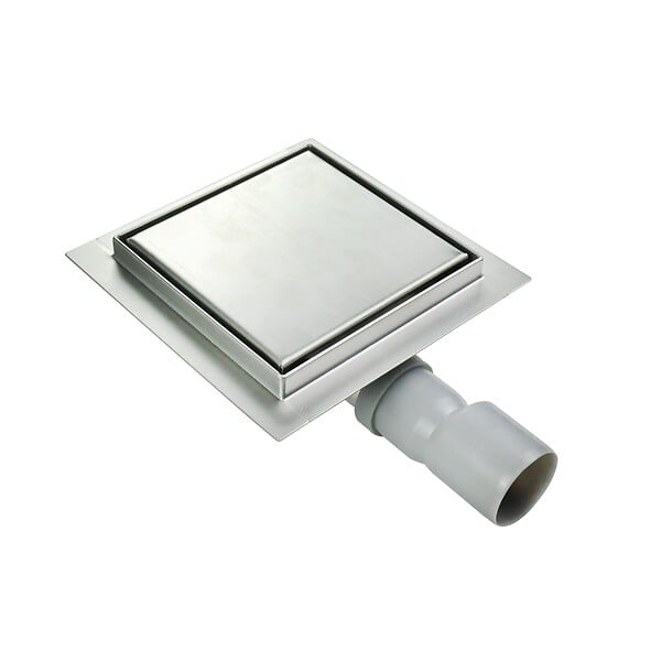 SANIVERRE - CARA Caniveau de douche carré inox 20 x 20 cm avec siphon anti-odeurs, drainage 36l/min, hauteur réglable - large